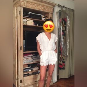 Cream colored embroidered romper by Pookie & Sebastian, size small